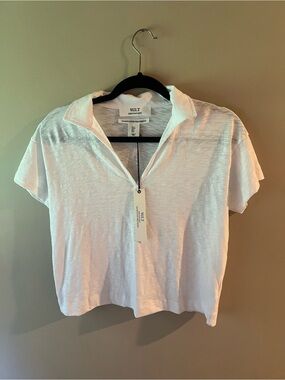 WILT White Short-Sleeve Slub Polo